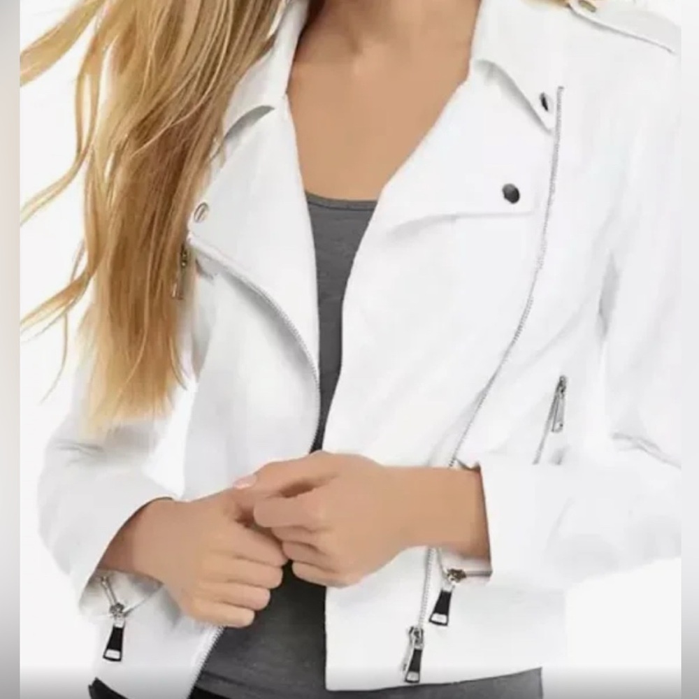The Limited White Linen Moto Jacket